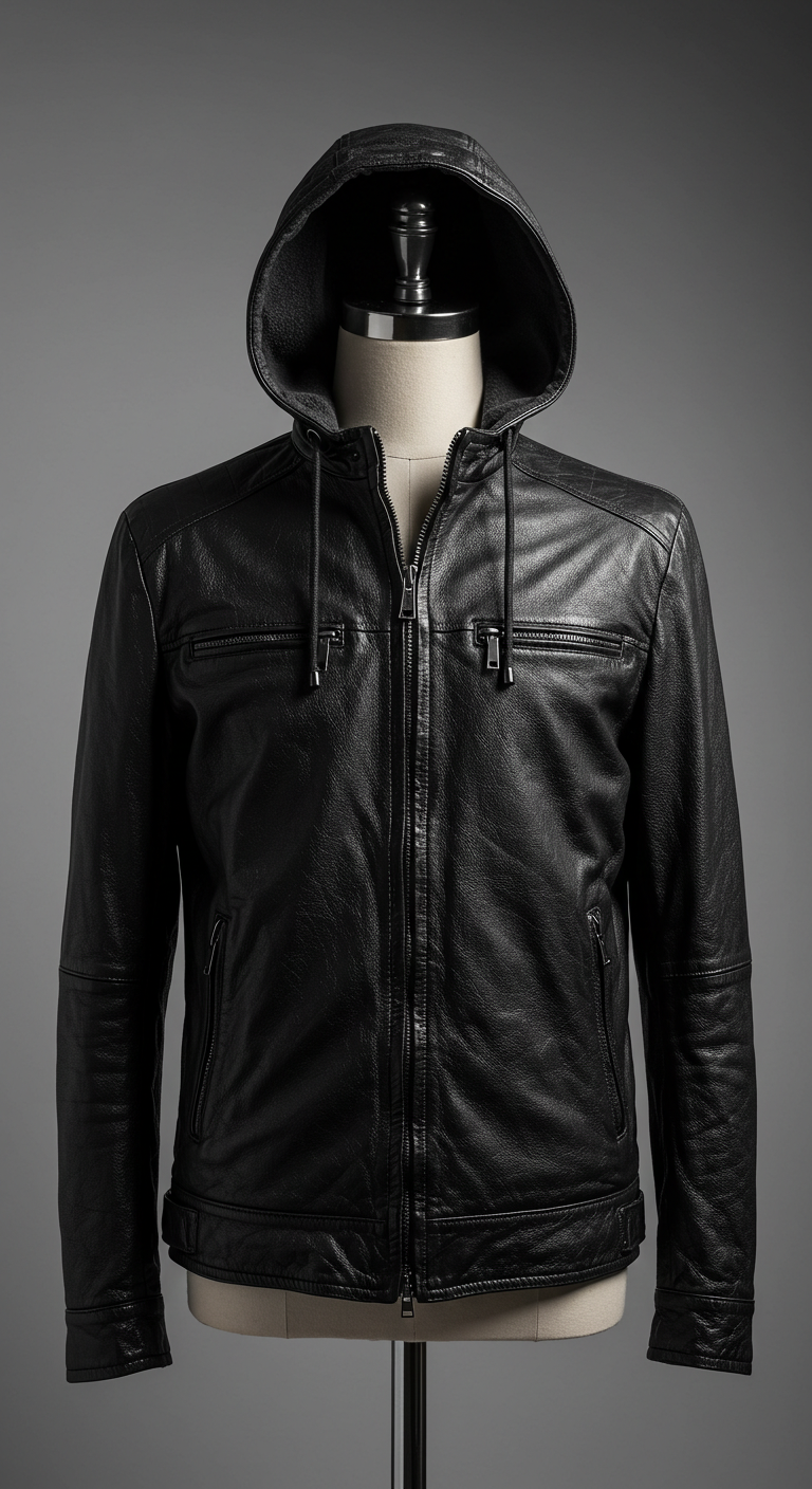 Men's Leather Jacket With Hood