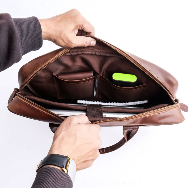 Everyday Companion Leather Laptop Bag-Tan - Image 3