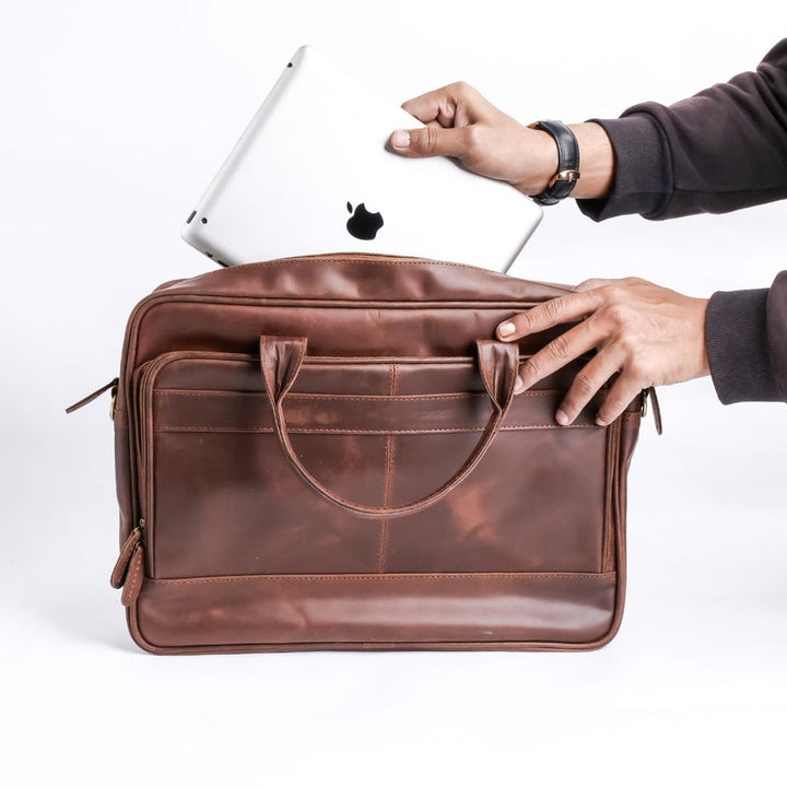 Everyday Companion Leather Laptop Bag-Tan - Image 12