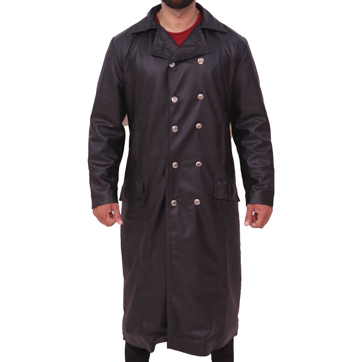 MEN'S CLASSIC OFFICER MILITARY BLACK GERMAN TRENCH COAT