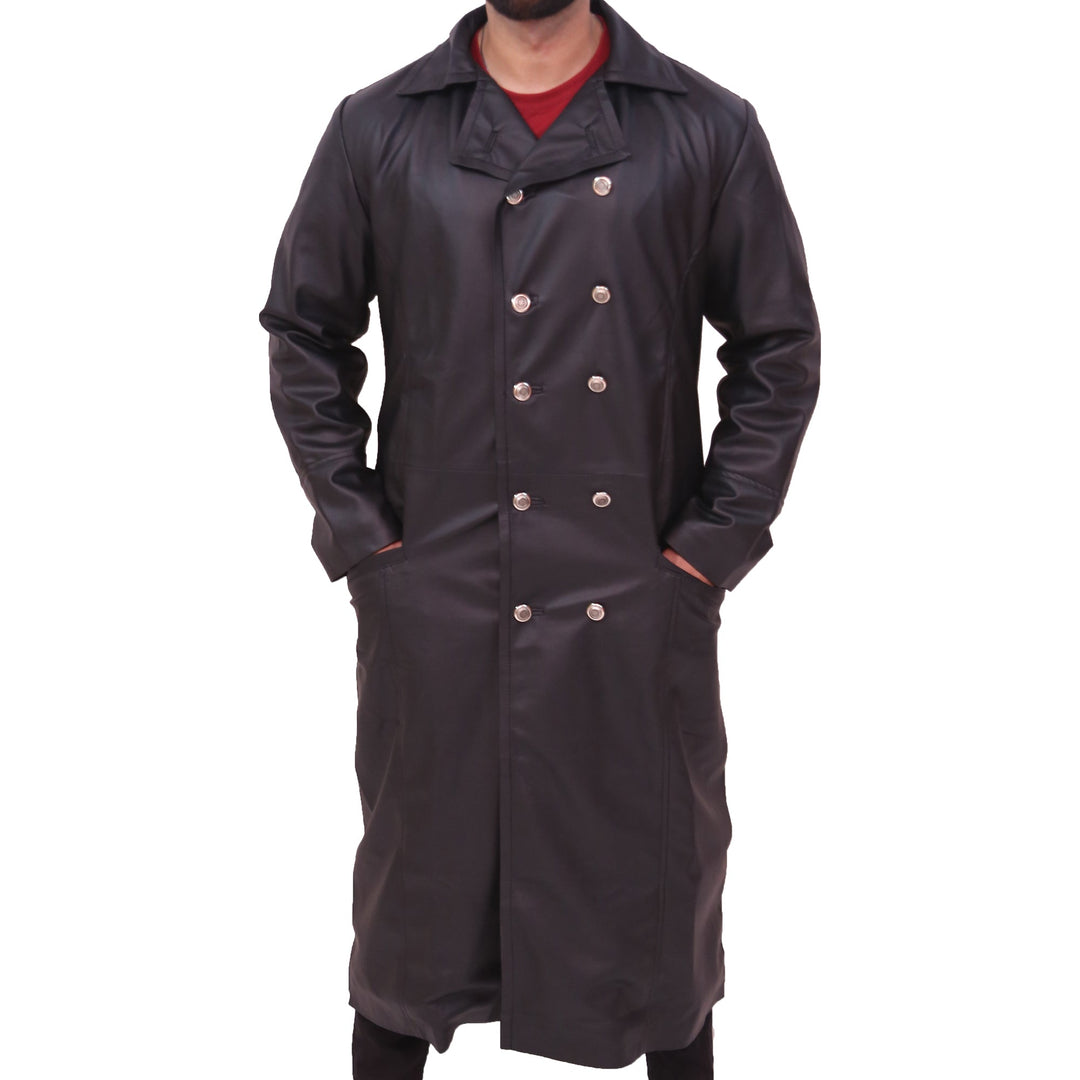 MEN'S CLASSIC OFFICER MILITARY BLACK GERMAN TRENCH COAT