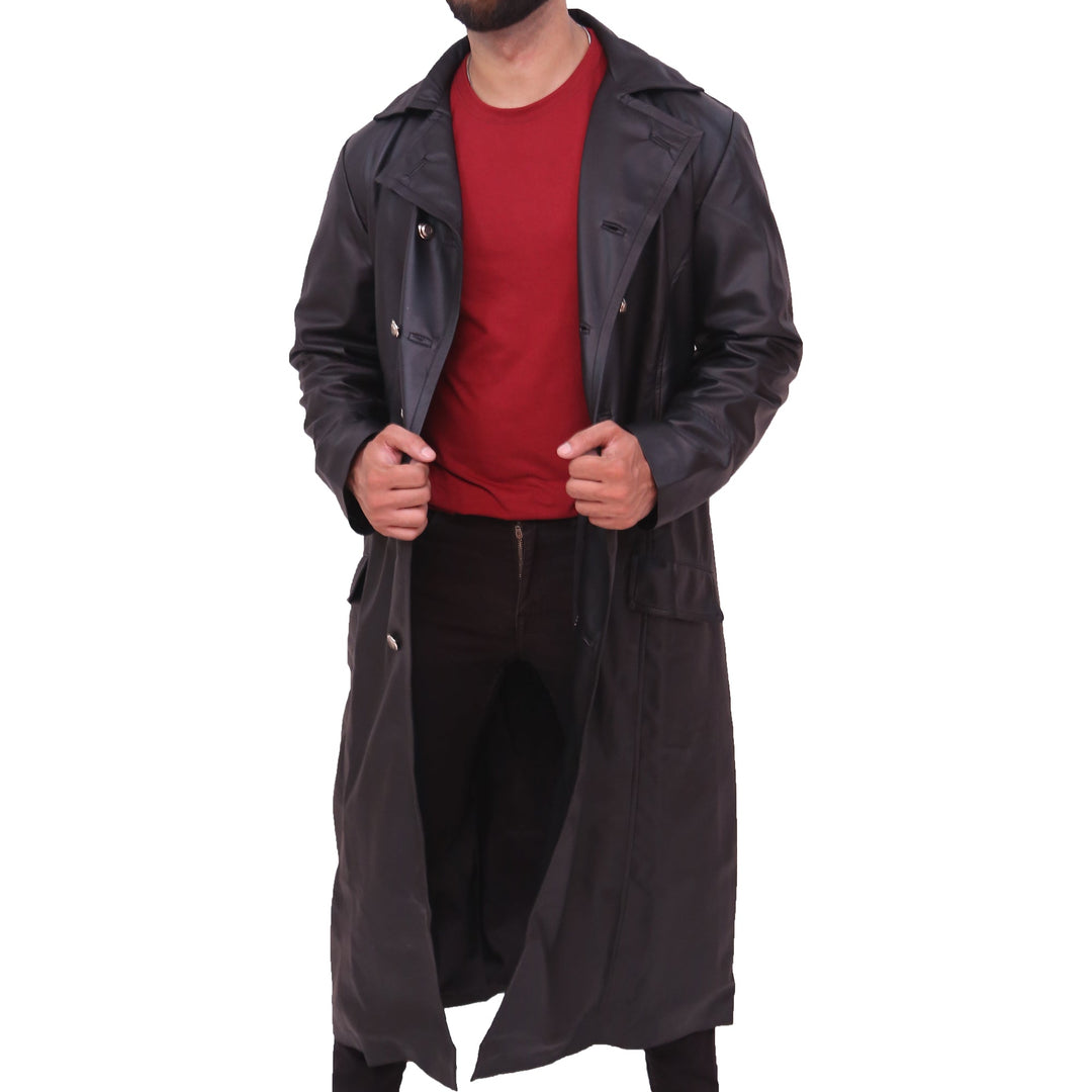 MEN'S CLASSIC OFFICER MILITARY BLACK GERMAN TRENCH COAT
