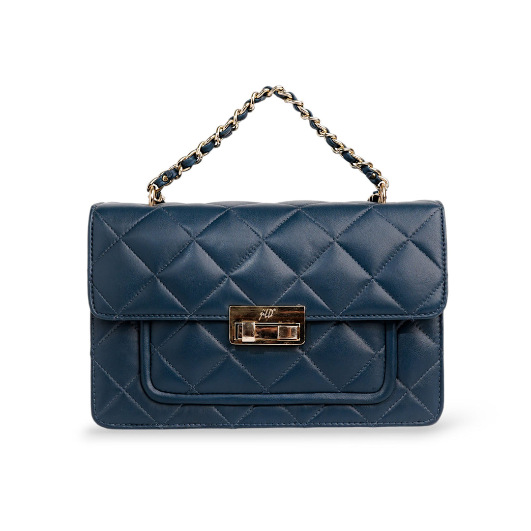 Flora Quilted Crossbody Leather Bag - Blue - Image 10
