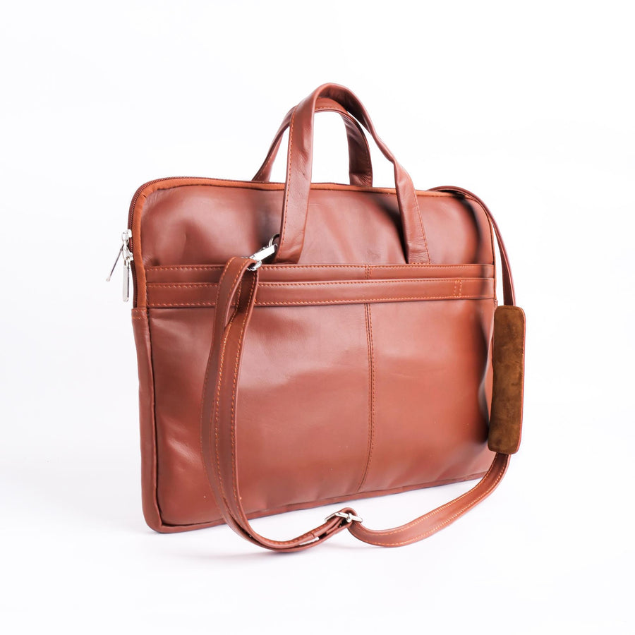 The Founder Ultra Slim Leather Laptop Bag-Tan Brown - Image 7