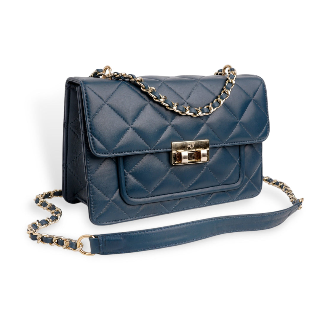 Flora Quilted Crossbody Leather Bag - Blue - Image 3