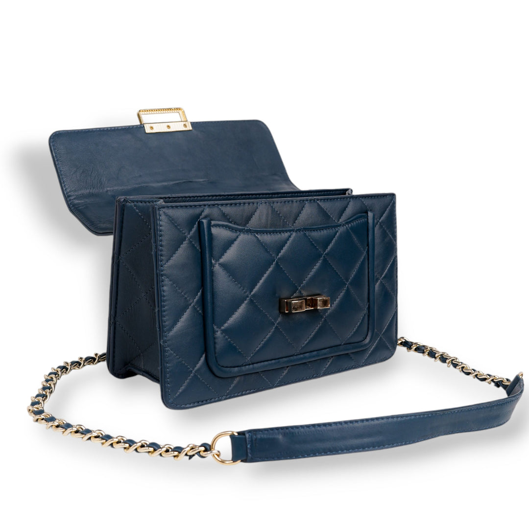 Flora Quilted Crossbody Leather Bag - Blue - Image 4