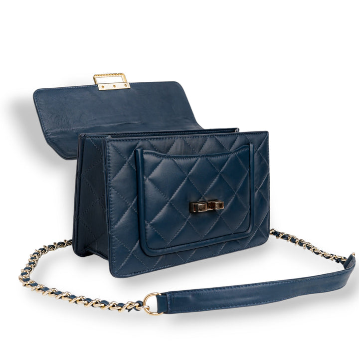 Flora Quilted Crossbody Leather Bag - Blue - Image 4