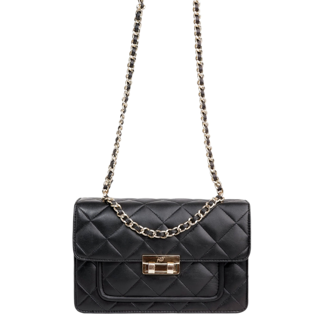 Flora Quilted Crossbody Leather Bag - Black - Image 8