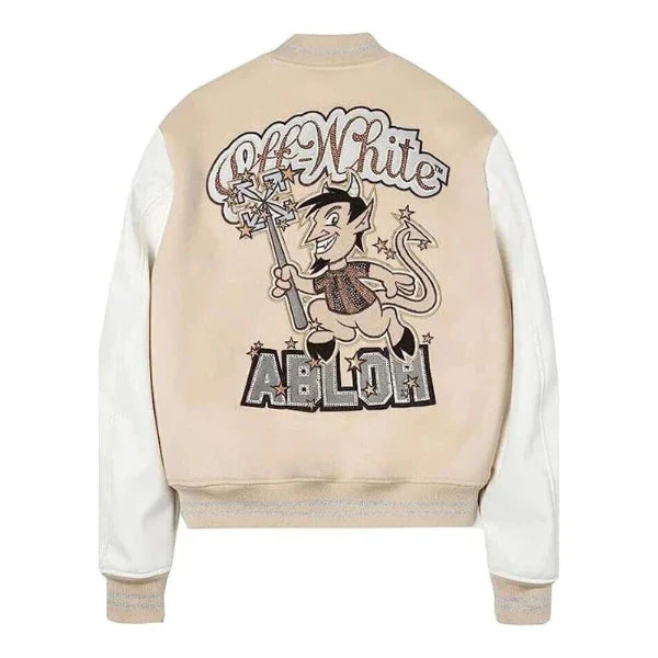 ac milan off white varsity jacket​ back view