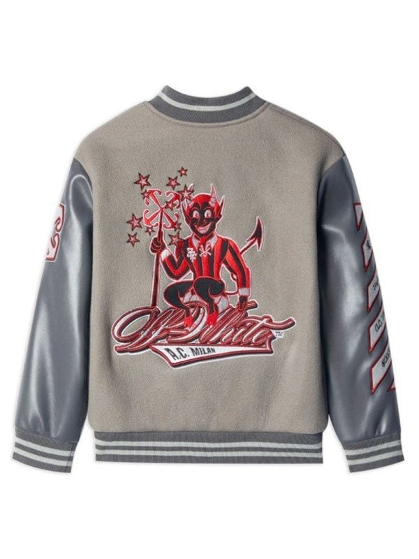 AC Milan Grey Letterman Varsity Jacket - Premium Wool Blend and Leather Sleeves