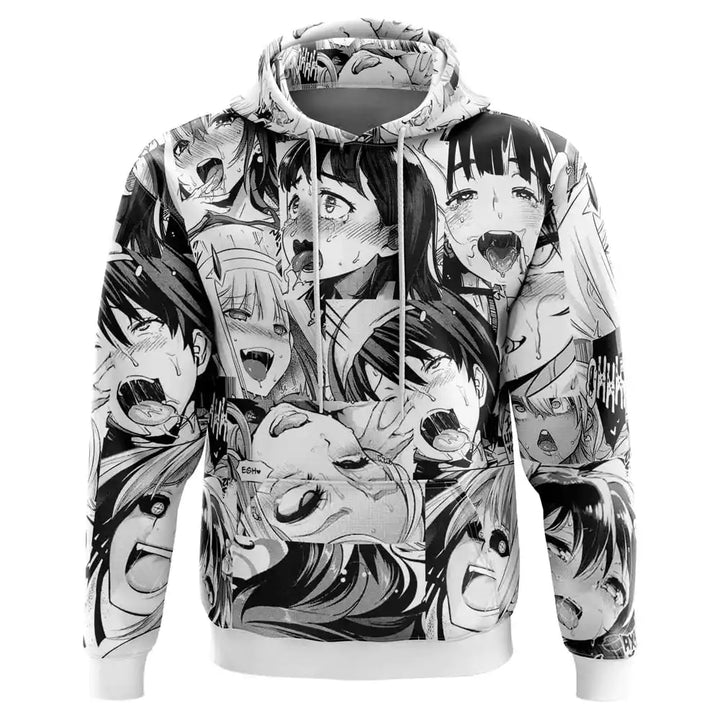 Front view of Ahegao Anime Collage AOP Hoodie 