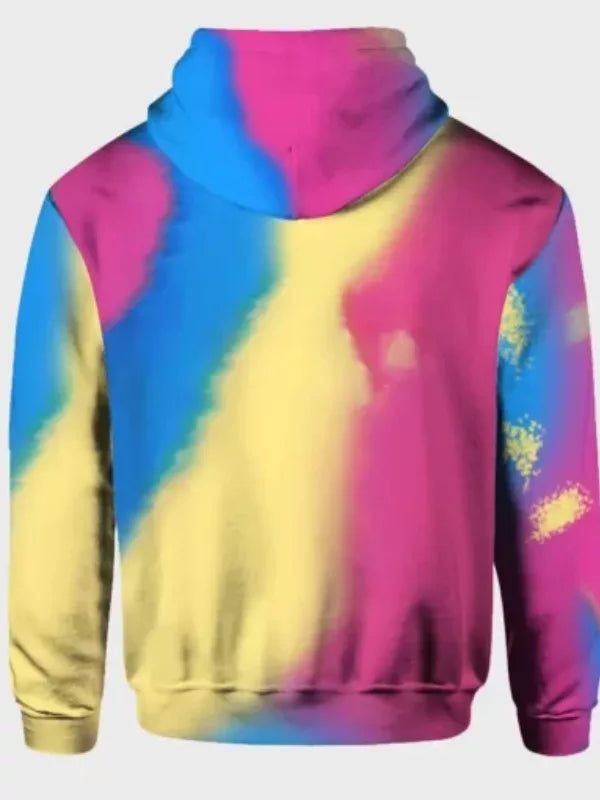  back view of the bright tie-dye pullover hoodie