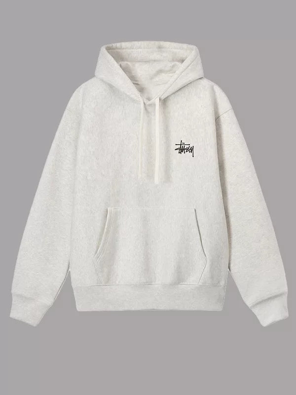 Front view of Stussy beige pullover hoodie