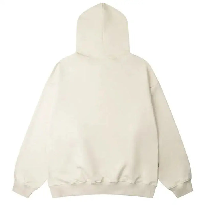 back view of the oversized beige pullover hoodie