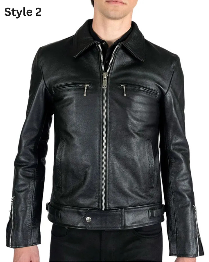 Black Rivet Leather Jacket front view style 2