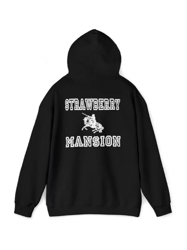 Black strawberry mansion hoodie back view