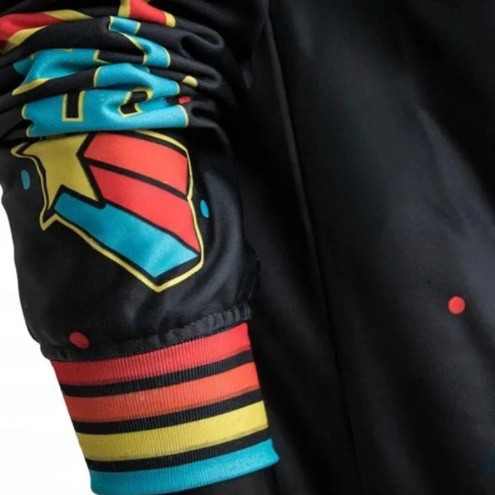 Colorful glove with a logo on a black background