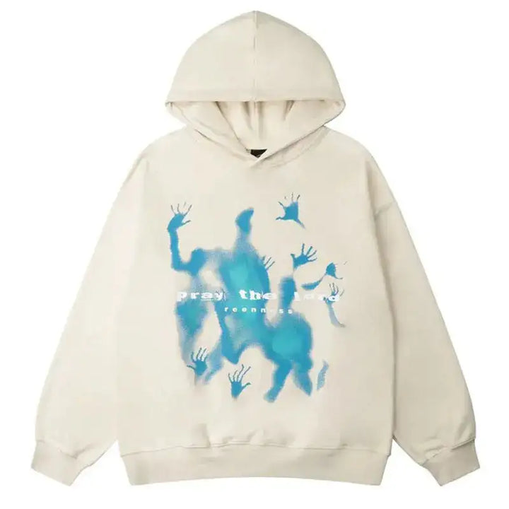Front View Of Blue Souls Beige Hoodie