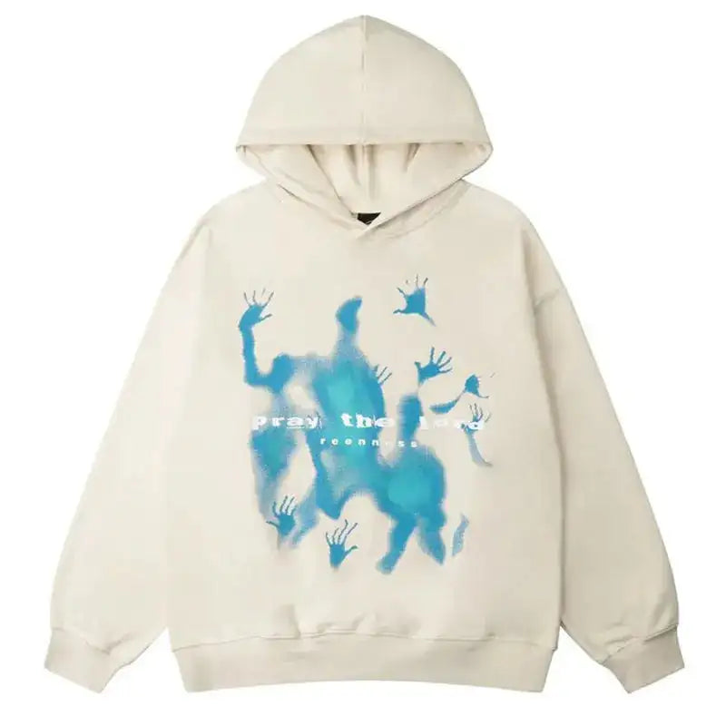 Front View Of Blue Souls Beige Hoodie