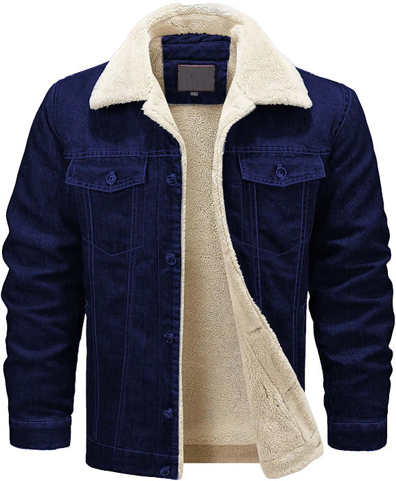 Blue Deadpool x Venom Denim Jacket With Fur Front View