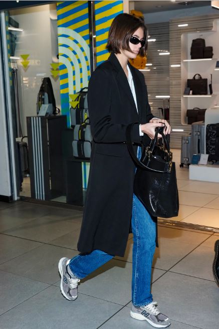 Kaia Gerber New Balance Outfit Black Coat