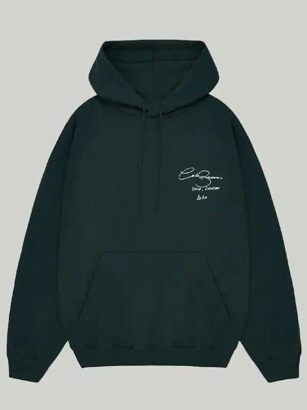 Front view of green pullover hoodie, featuring Cole Buxton logo 