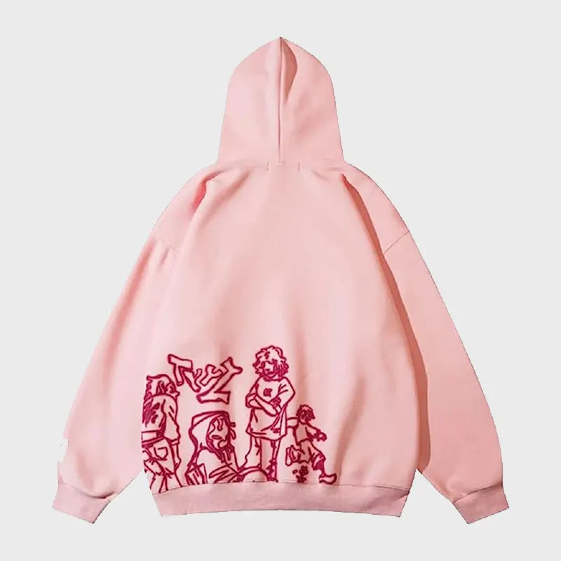 Back view of the pink pullover hoodie