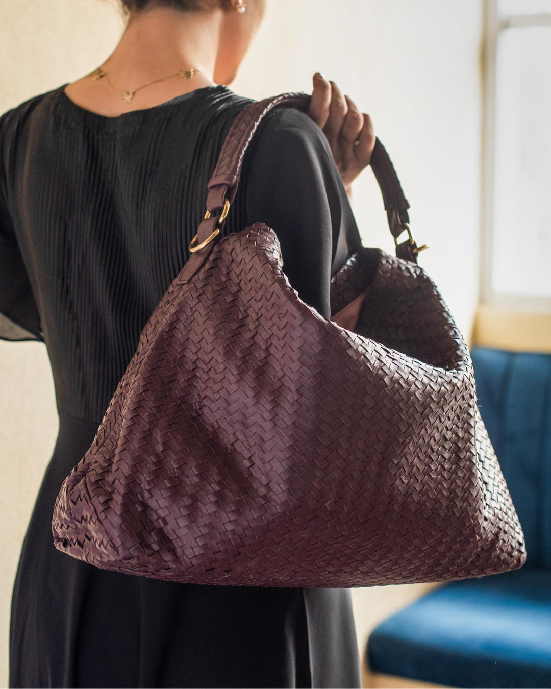 Handmade Woven Original Burgundy Leather Bag - Image 3