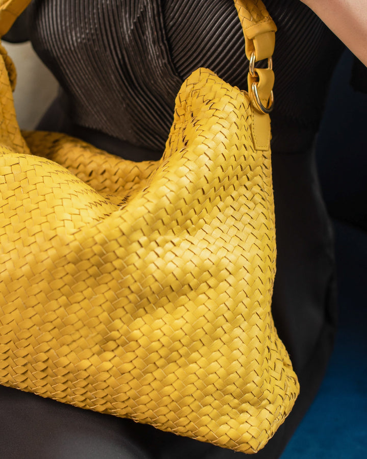 Handmade Woven Original Yellow Leather Bag - Image 4
