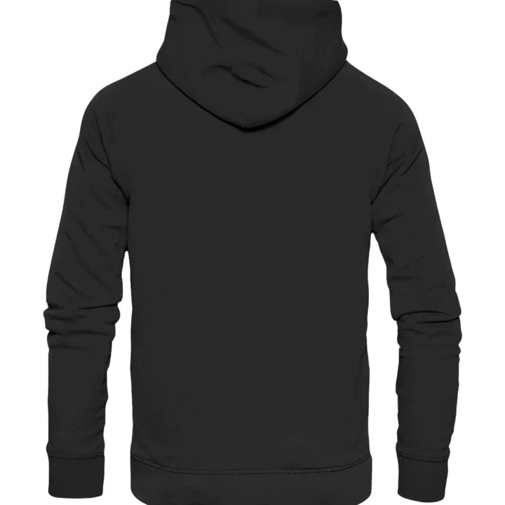 Plain back view of the black pullover hoodie