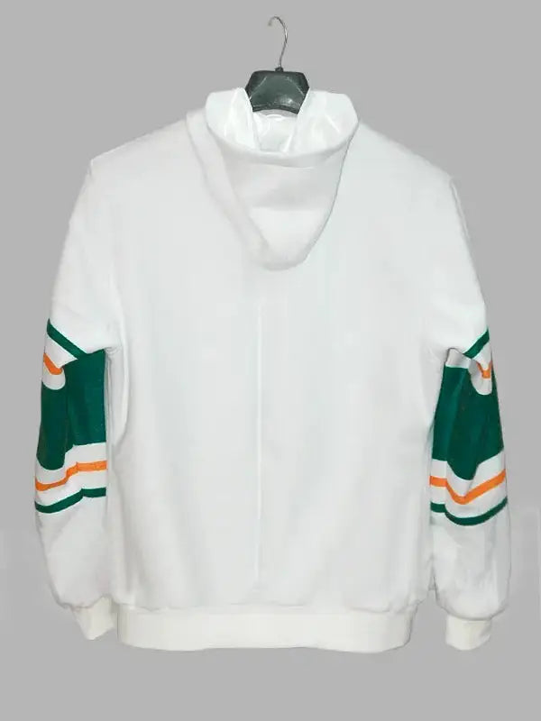 Back view of the white zip-up hoodie