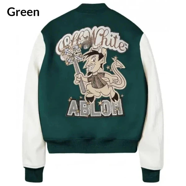 Green ac milan letterman jacket back view