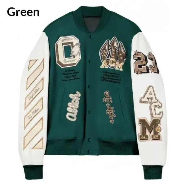 Green ac milan letterman jacket front view