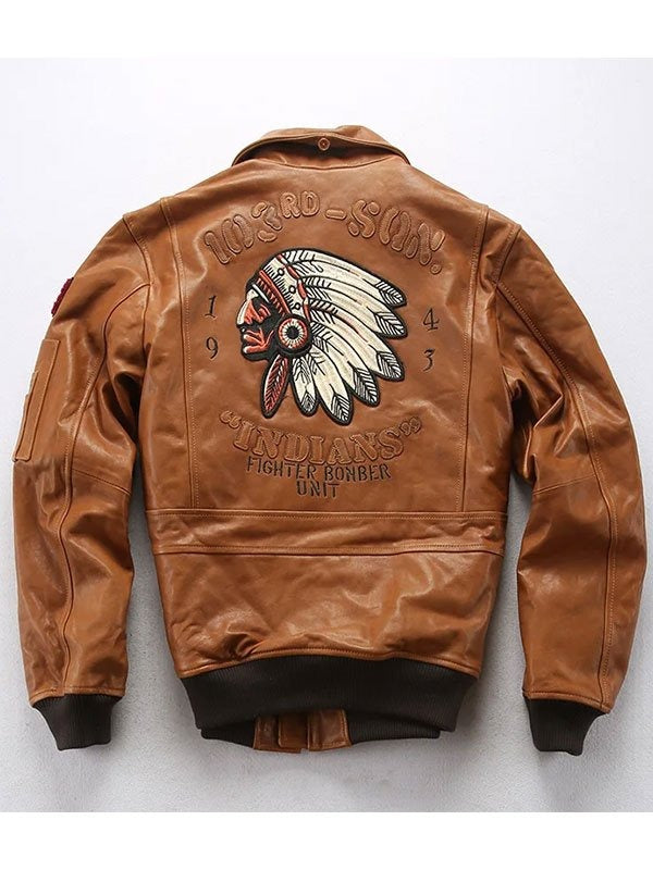 A2 Brown/Black Indian Pilot Leather Jacket - Classic Aviator Style in Premium Leather