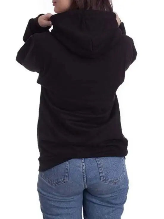 back view of the black pullover hoodie