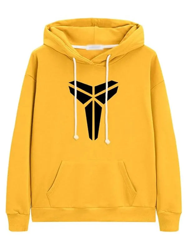 Front view of a yellow hoodie with 'Mamba' logo