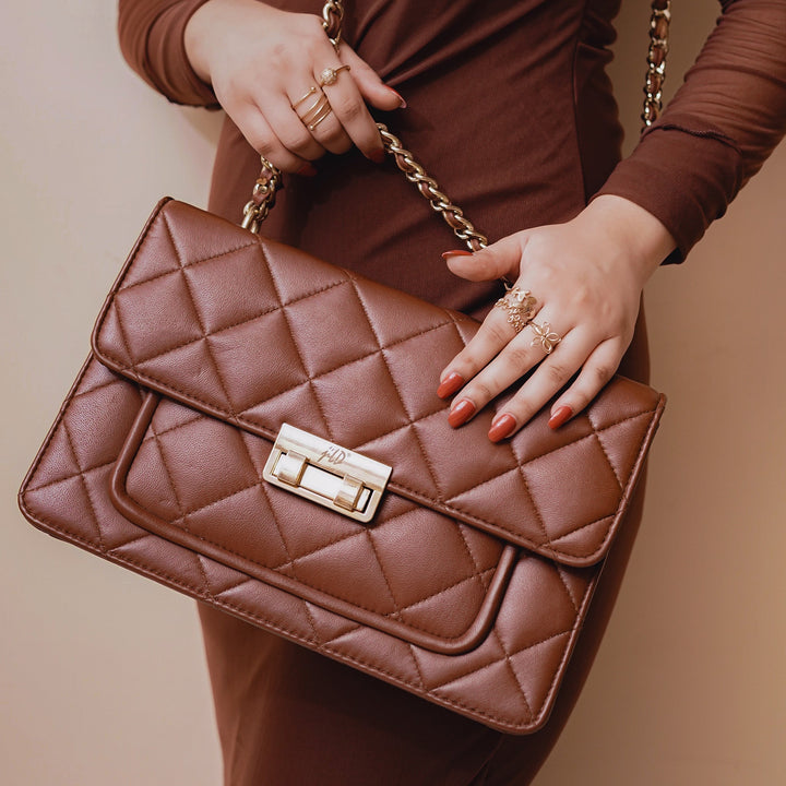 Flora Quilted Crossbody Leather Bag - Tan Brown - Image 14