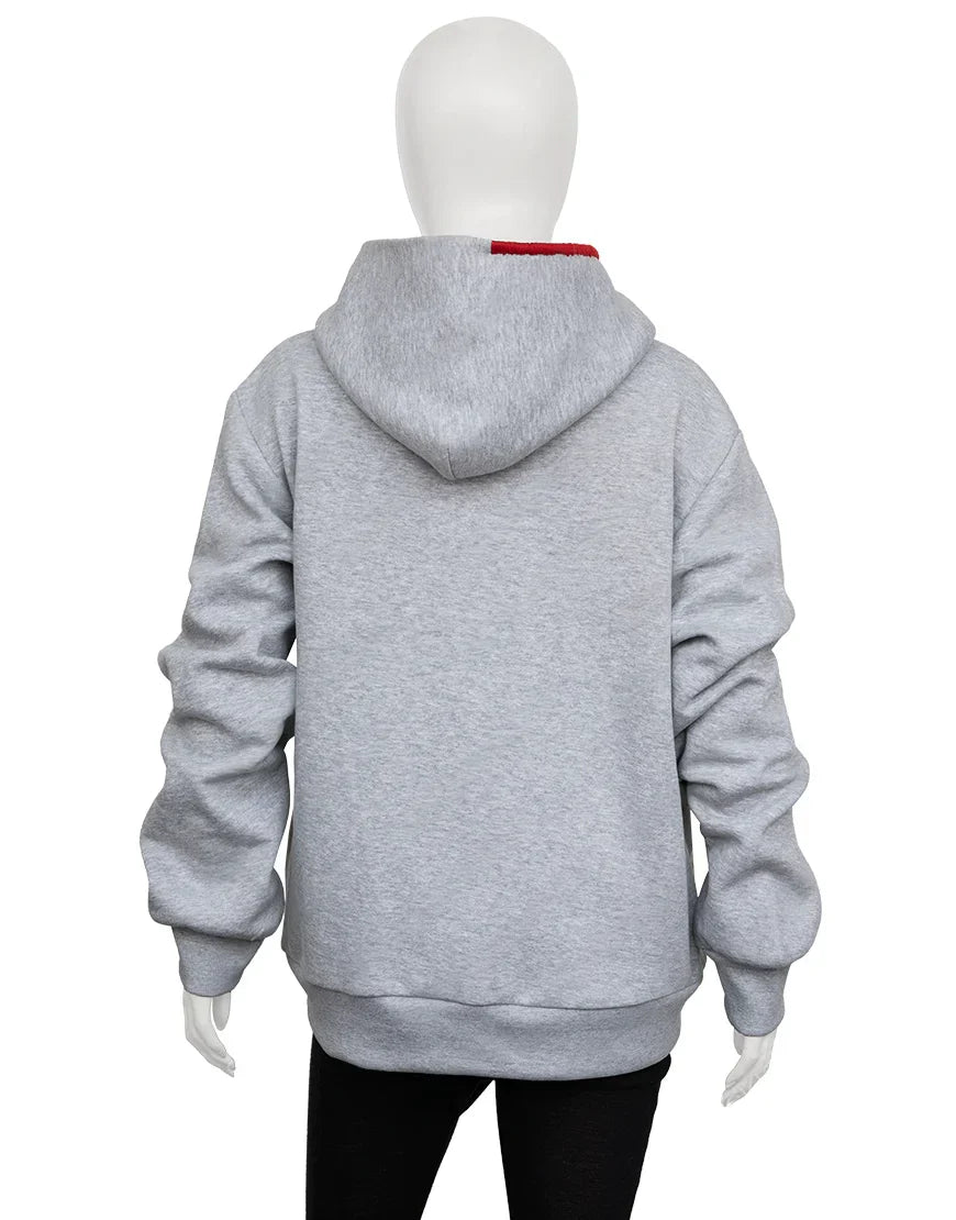 back view of the gray pullover hoodie