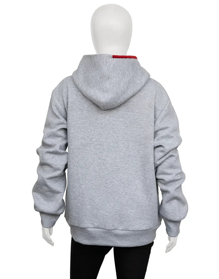 back view of the gray pullover hoodie