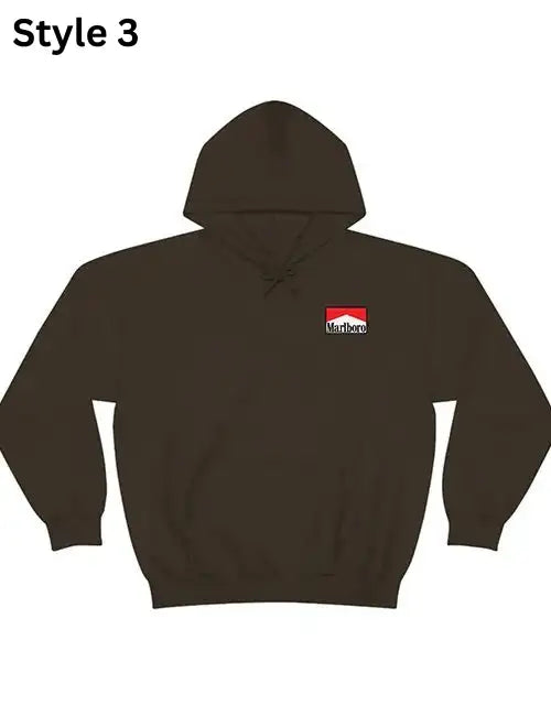 Solid brown pullover hoodie featuring the small, classic Marlboro logo
