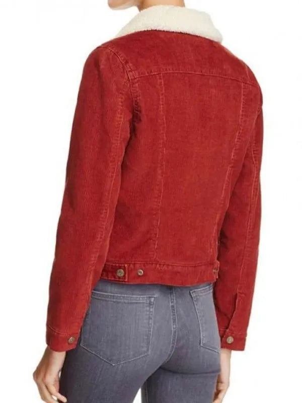 Back View of Nancy Red Shearling Jacket Nancy Wheeler Stranger Things Jacket