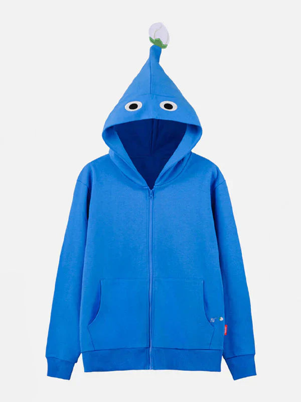 Front View Of blue zip-up hoodie as a Pikmin character
