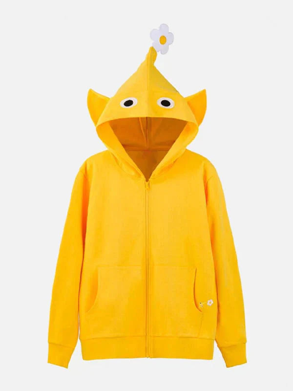 Front view Of Yellow zip-up hoodie as a Pikmin character