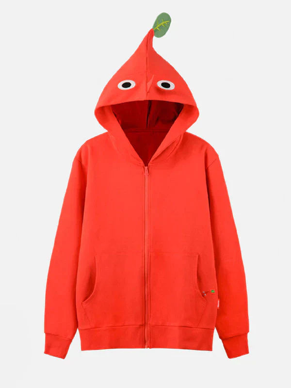 Front View Of red zip-up hoodie as a Pikmin character