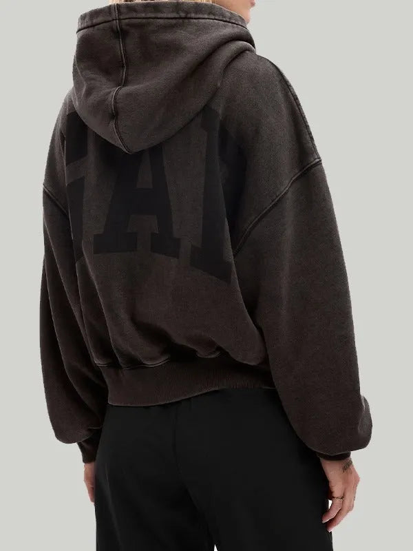 Back view of brown hoodie, featuring GAP logo