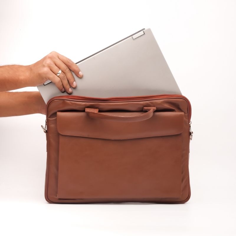 Parker Slim Leather Laptop Bag-Tan - Image 1