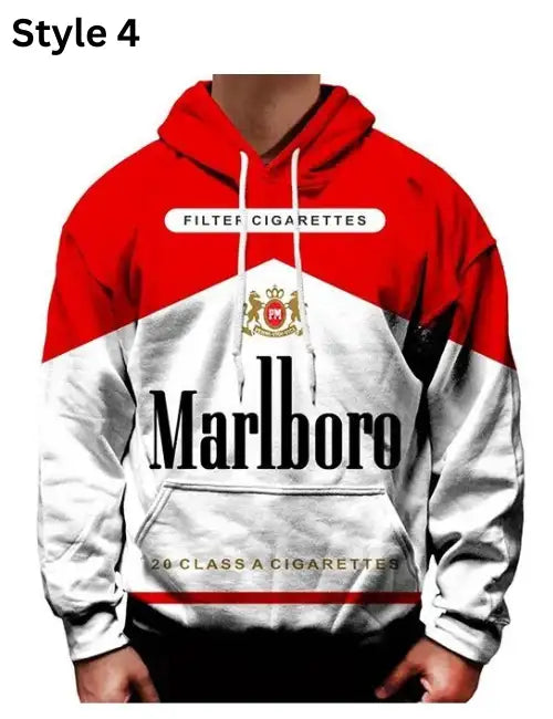 red and white hoodie with the classic Marlboro 