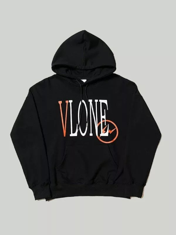 Black hoodie with 'VLONE' logo on a gray background