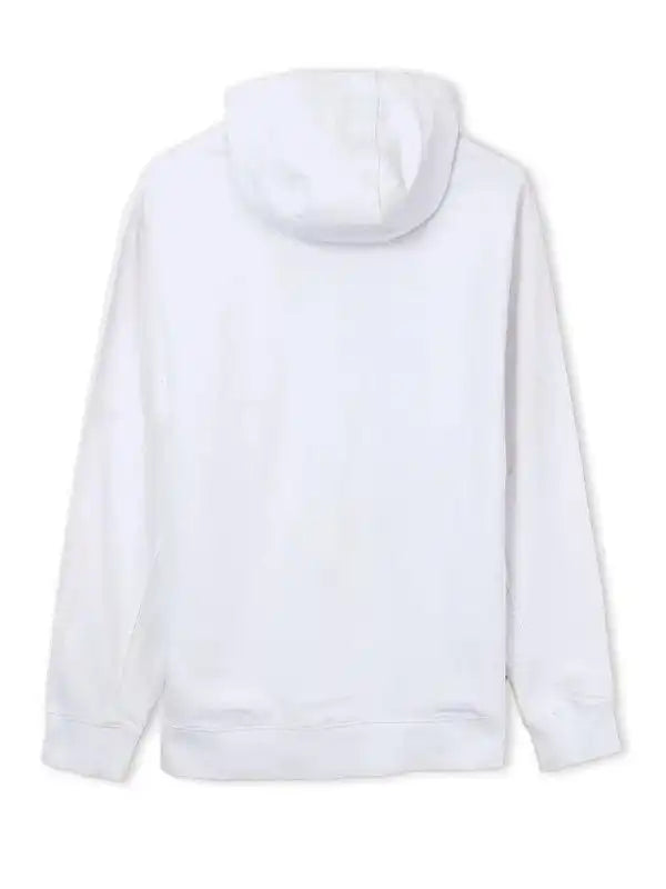 back view of the white Champion pullover fleece hoodie