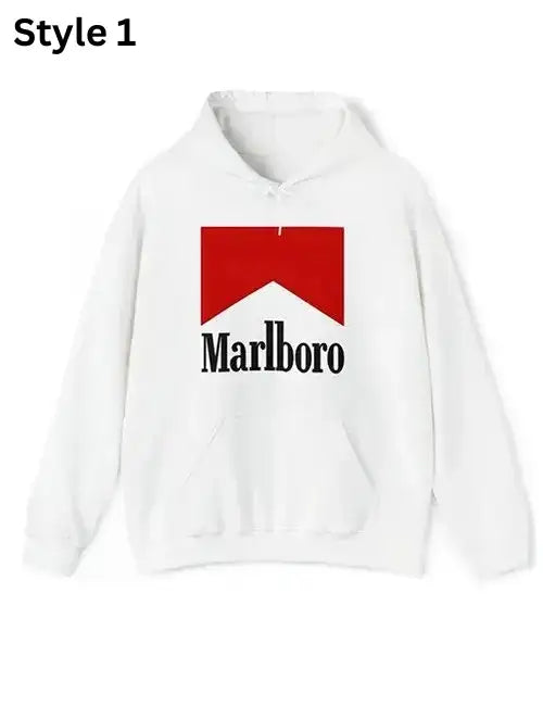 White pullover hoodie featuring the classic Marlboro logo
